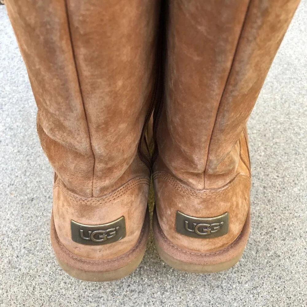 UGG Australia Kenly Tall Boots 6 W Brown Chocolate Leather Shearling 1890 Shoes‌